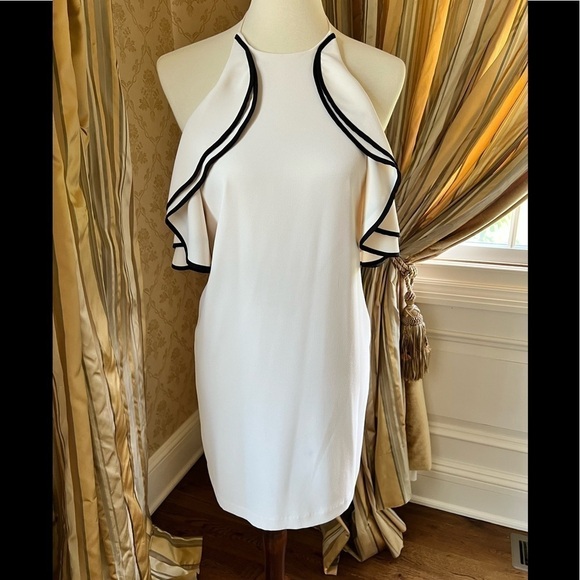 HALSTON HERITAGE NWT Halter low back ruffle dress size 0 - Picture 1 of 6